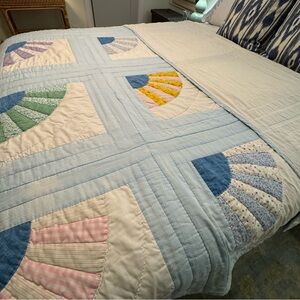 Antique Hand Made Patchwork Fan Quilt in Multicolor